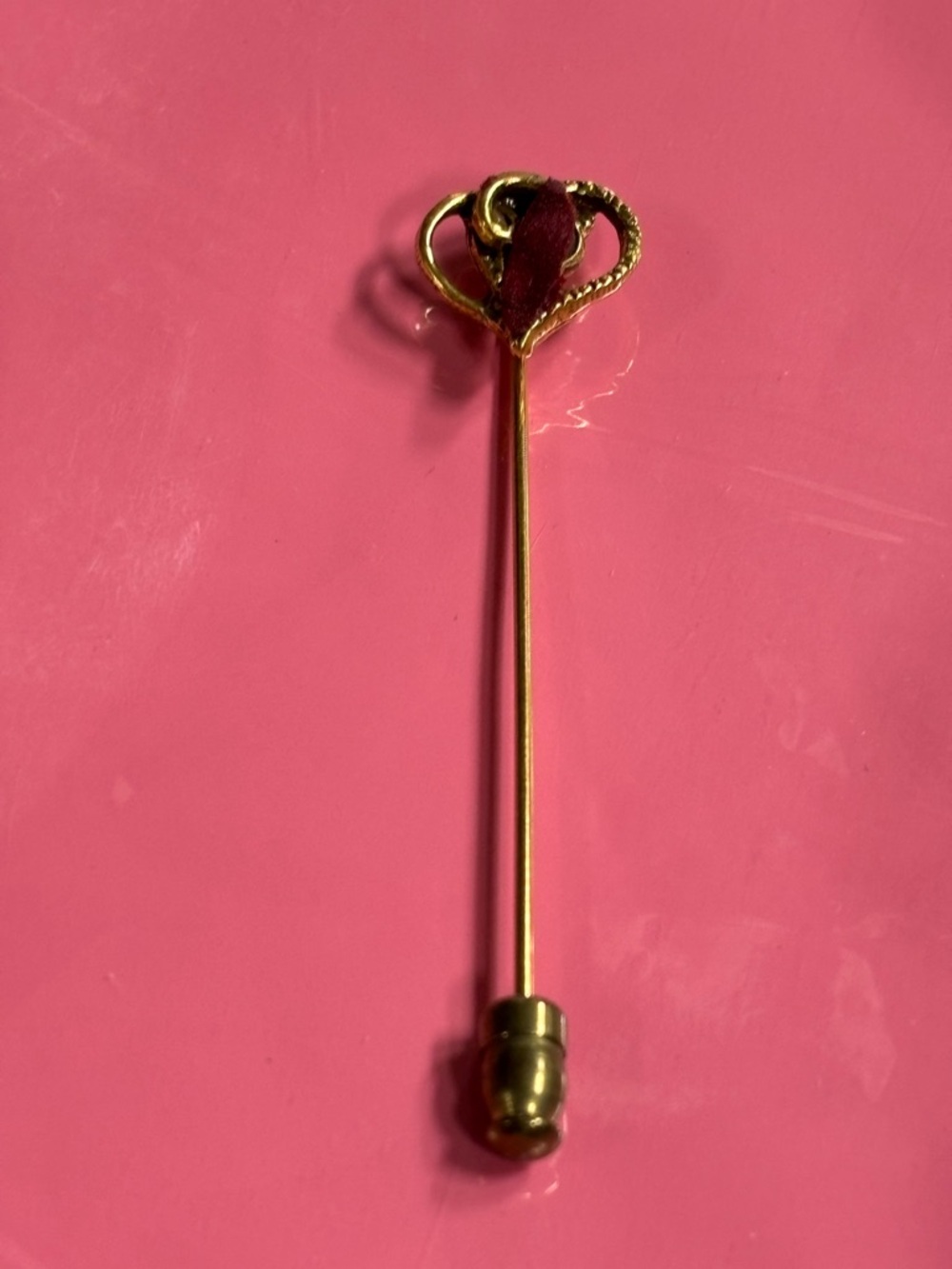 Vintage Gold-Tone Heart Stick Pin with Red Accent